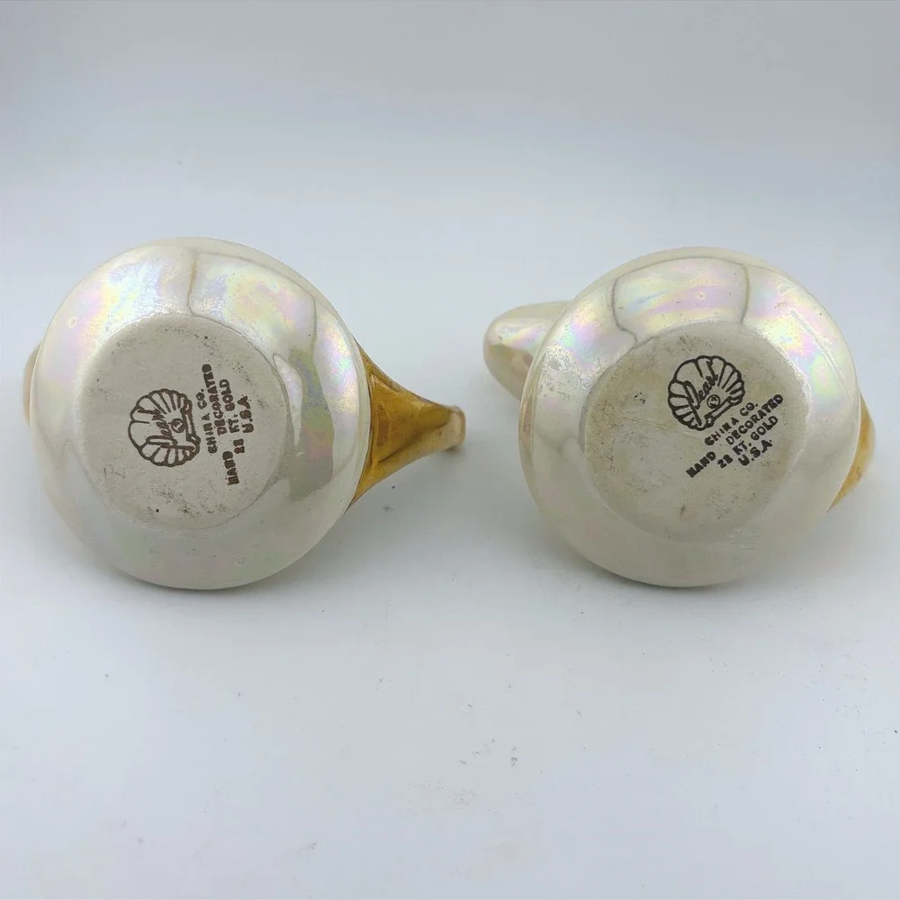 Pearl China Co Vintage Iridescent Lusterware 22KT Gold Creamer Sugar Bowl Set